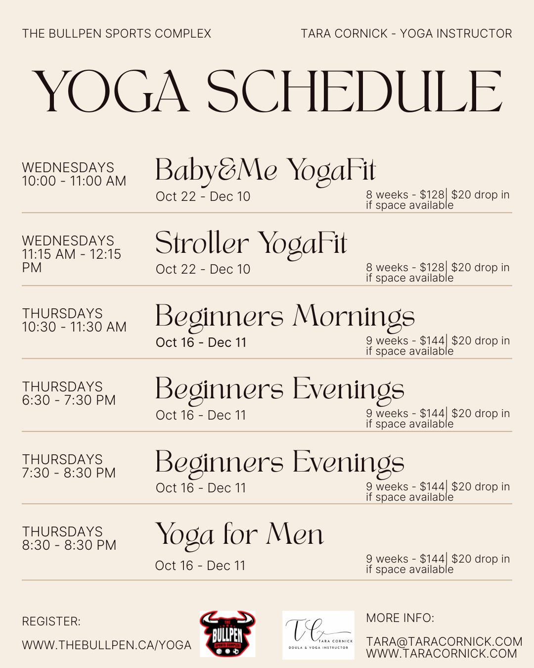 Yoga Schedule Oct-Dec 2025