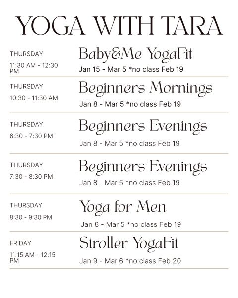 Yoga Schedule Jan - Mar 2026